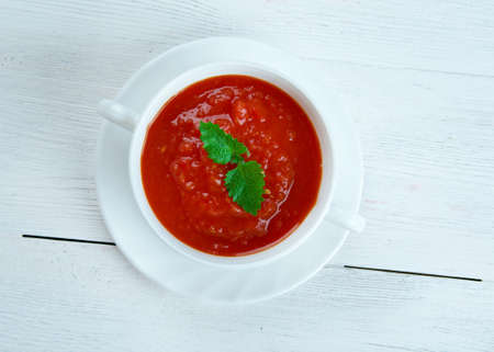 Gazpacho de remolacha - Tomato soup with beet, and garlic, Spanish cuisineの写真素材