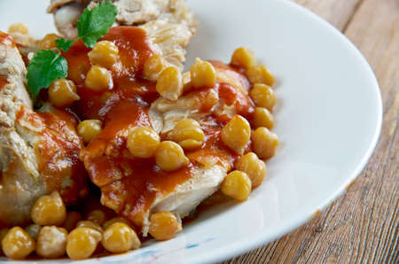 chtitha poulet - Chicken stew with chickpeas and sauce. Algerian cuisineの写真素材