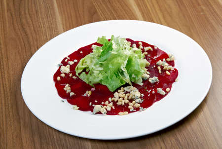 Beetroot carpaccio with salad. close upの写真素材
