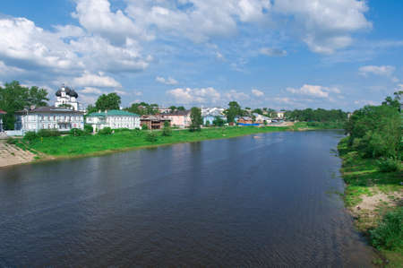 river in the old Russian town Vologdaの写真素材
