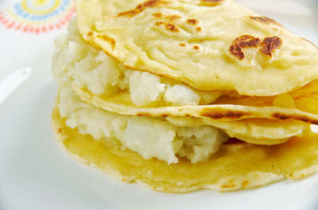Qistibi - popular traditional dish in Tatarstan and Bashkortostan.roasted flatbreads with various fillings insideの写真素材