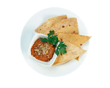 Eggplant caviar with chips. close upの写真素材