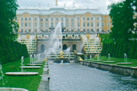 Grand cascade .Peterhof Palace.  Saint-Petersburg, Russia- JUNE 3, 2015