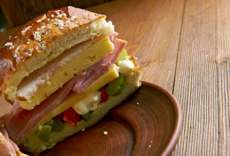 Muffuletta - type of round Sicilian sesame bread and a popular sandwich,New Orleans, Louisianaの写真素材