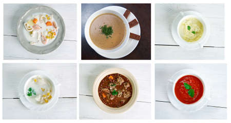 Food set of different traditional soups. collageの写真素材