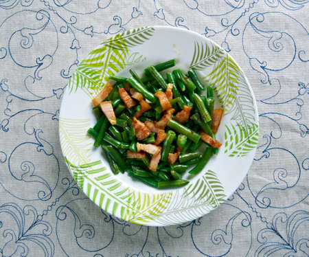 Schinkenspeck -Green Beans with Speck. German kitchen.の写真素材