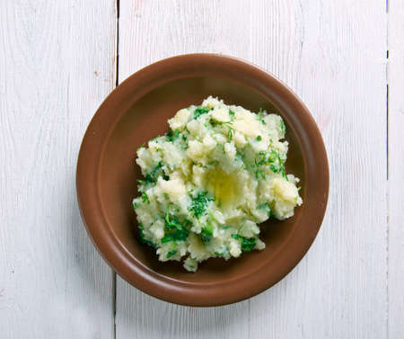 Moroko Mash - African appetizer of potatoes and herbs.Lesothoの写真素材