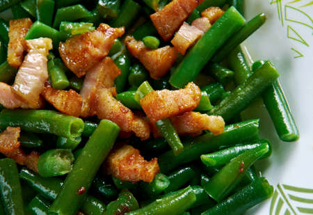 Schinkenspeck -Green Beans with Speck. German kitchen.の写真素材