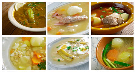Food set of different traditional soups. collageの写真素材