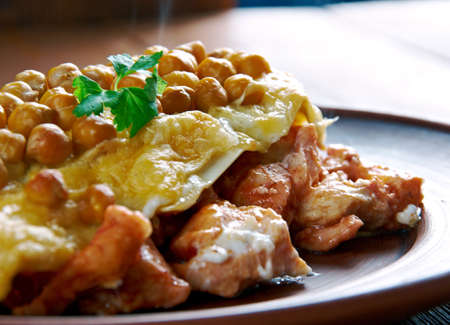 Hot Algerian Lasagna with chicken and chickpeas.African cuisineの写真素材