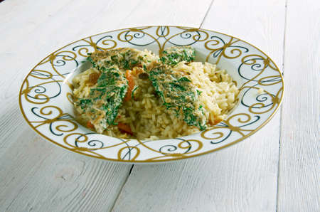 Azeri Pilaf with smoked fish and herb omelette -  Kuku plovの写真素材