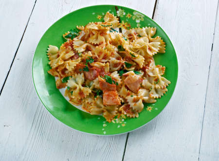 Farfalle  allamatriciana.traditional Italian pasta sauceの写真素材