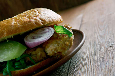 Balkan Burger with lettuce served .close upの写真素材