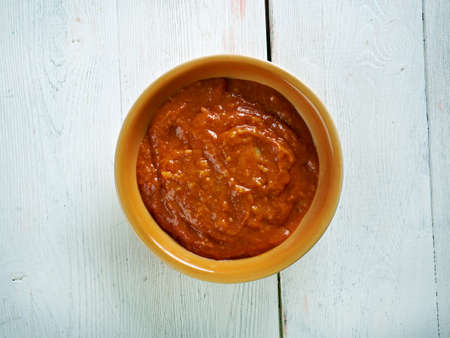 Liptauer - spicy cheese Hungarian spread made with sheep milk cheese,goat cheese, quark, or cottage cheese.の写真素材