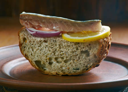 Soft pickled mackerel on toastの写真素材