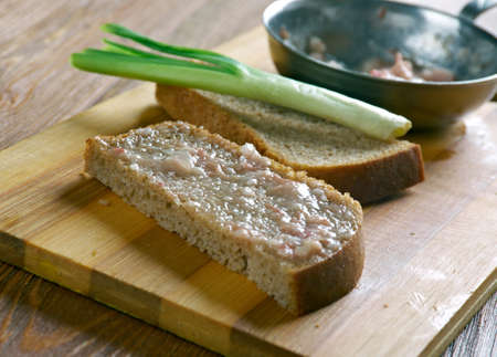 Schmaltz  rendered chicken or goose fat used for frying or as a spread on bread in Central European cuisineの写真素材