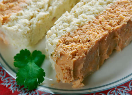Codfish and Salmon Terrine.French  similar to a pate coarsely chopped ingredientsの写真素材