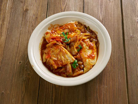 Stew Chicken from Belize.just chicken, red recado, onion, and water.の写真素材