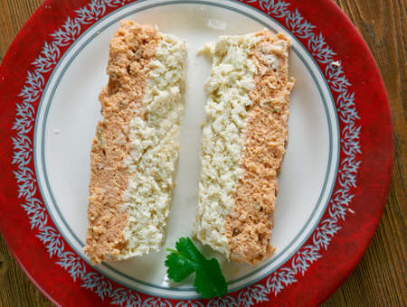 Codfish and Salmon Terrine.French  similar to a pate coarsely chopped ingredientsの写真素材