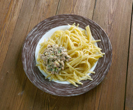 Bavette  pasta with tuna sauce .italian cuisine