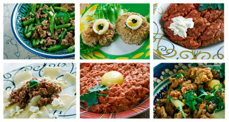 Food set of different minced beef  meat . collage.の写真素材