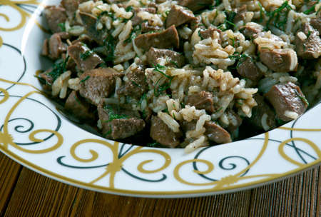 bahsh Uzbek pilaf -  Green plovwith meat and liverの写真素材