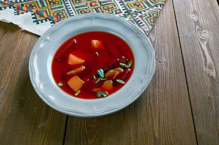 Russian Cold beet soup  chlodnik with potatoes, and dried apricots. Good for the heart