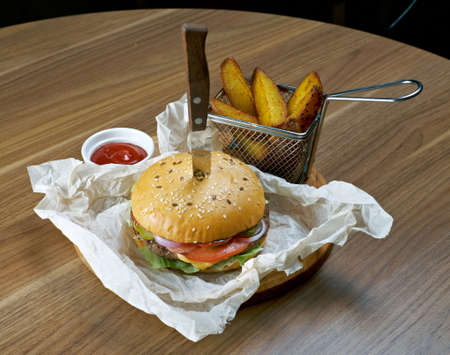 Buffalo burger  hamburgers made with buffalo meat from the American bisonの写真素材