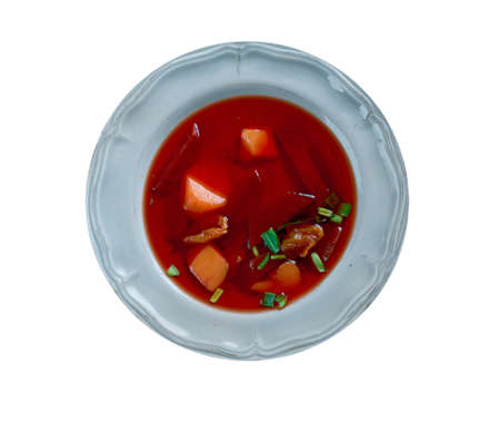 Russian Cold beet soup  chlodnik with potatoes, and dried apricots. Good for the heart