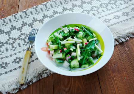 Traditional Slavic spring salad of dandelionsの写真素材