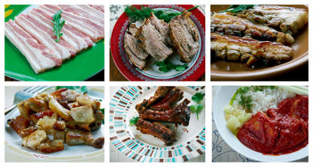 Food set of different pork meat . collageの写真素材