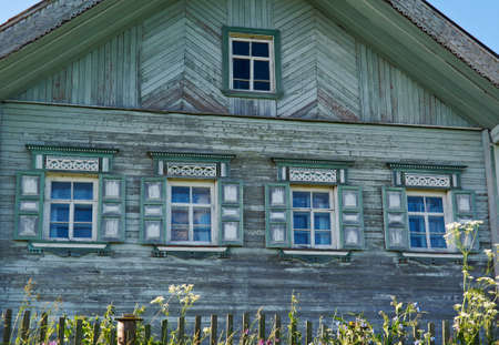 old times Russian  farmhouse . Resistant wood carving ,Kenozerye.Arkhangelsk region .Russian