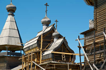 Pochozersky graveyard .Architectural details of the wooden building  . Arkhangelsk region, Russiaの写真素材