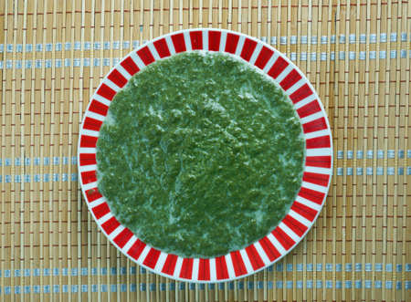 Ispanakhi Matsvnit -  Georgian salad dish composed of cooked and minced spinach mixed with yoghurt.の写真素材