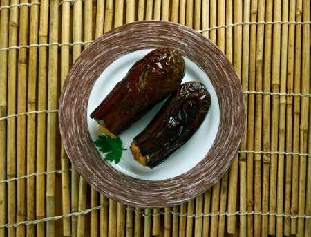 Taze Patl?can Dolmas? Tarifi .Turkish cuisine Eggplants  stuffed with meat and riceの写真素材