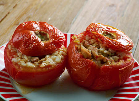 Etli Domates Dolmas?  tomato  stuffed with meat and rice. Middle East cuisineの写真素材