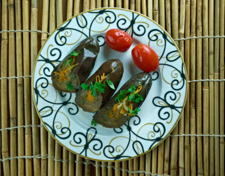 Marinated eggplant stuffed vegetables.Mediterranean Kitchenの写真素材