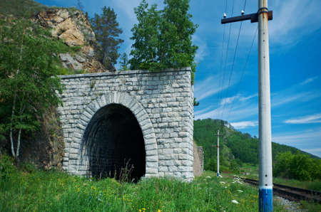 Tunnel on the Circum-Baikal railroad on the coast of Lake Baikal.の写真素材