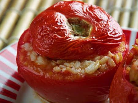 Etli Domates Dolmas?  tomato  stuffed with meat and rice. Middle East cuisineの写真素材