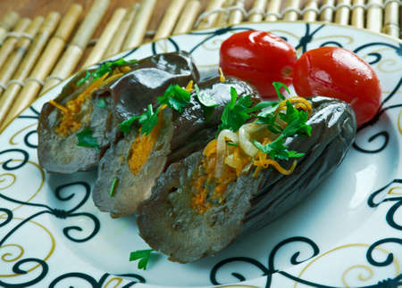Marinated eggplant stuffed vegetables.Mediterranean Kitchenの写真素材