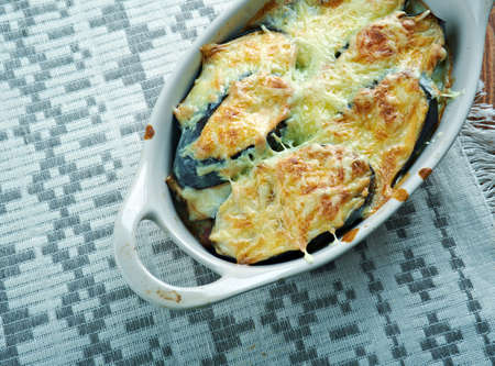 Greek layered meat and eggplant casserole- melitzanes moussakaの写真素材
