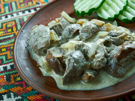 pork kidneys in cream sauce with mushrooms. Transcarpathian cuisineの写真素材