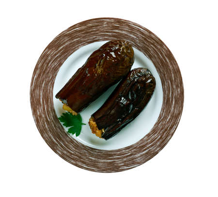 Taze Patl?can Dolmas? Tarifi .Turkish cuisine Eggplants  stuffed with meat and riceの写真素材