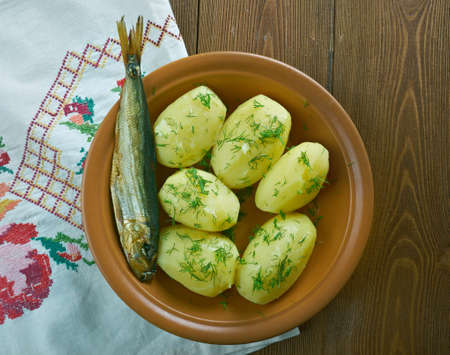 Finnish new potatoes, Uudet perunatの写真素材