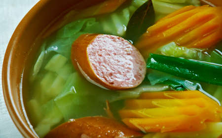 Pitter und Jupp - German soup with savoy cabbage and smoked sausageの写真素材