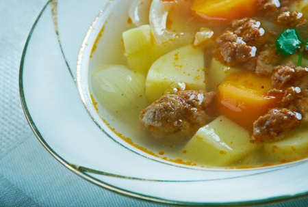 Perinteinen jauhelihakeitto  Traditional Finnish meat soupの写真素材