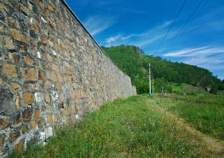 Circum-Baikal railroad on the coast of Lake Baikal. Italian wallの写真素材