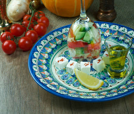 vegetable salad with cheese. Central Asian cuisineの写真素材