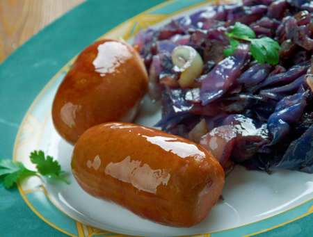 Finnish sausages with sauerkrautの写真素材