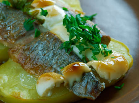 Estonian Baked Herring with Potatoes. Baltic cuisineの写真素材